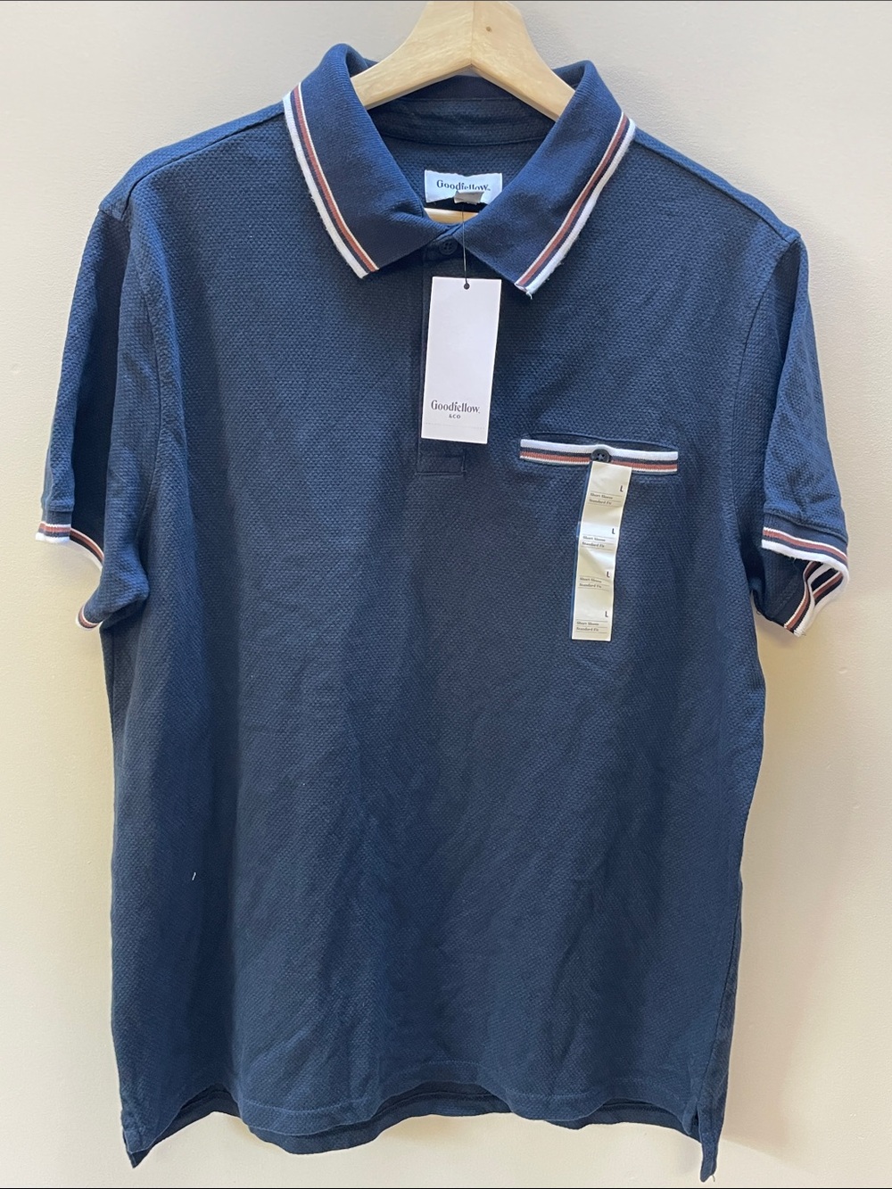Goodfellow & Co Navy Polo with Red and White Stripe Trim